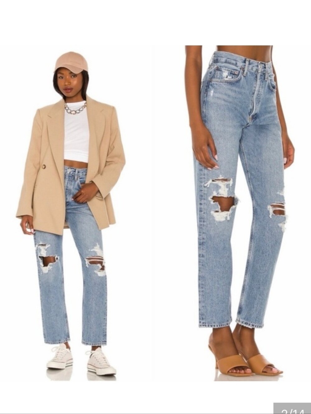 Agolde Light Wash Distressed Straight-Leg Jeans